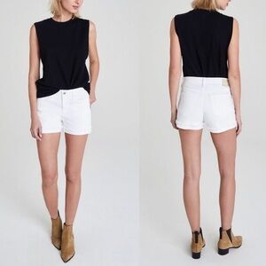 AG Jeans Womens Cream White The Hailey Ex Boyfriend Roll Up Denim Short Size 24